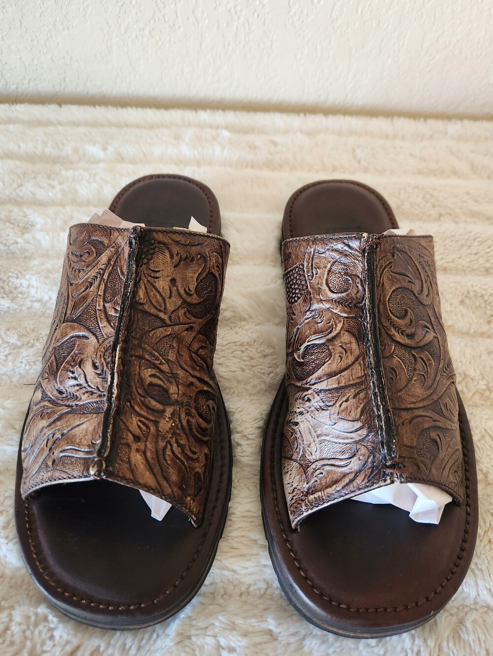 Cole Haan Brown Leather Embossed Sandals/Slides Women's Size 8 - Picture 2 of 16